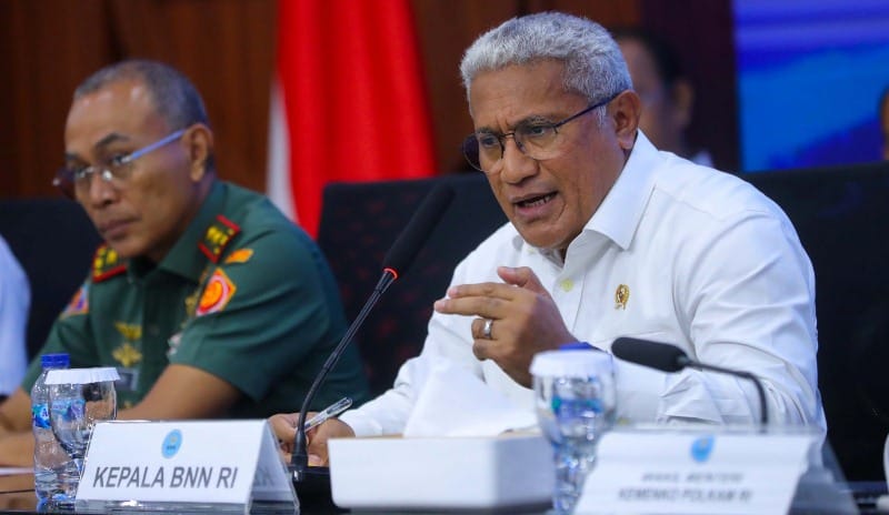 Kepala BNN Komjen Marthinus Hukom dalam konferensi pers rilis akhir tahun di Gedung BNN, Jakarta Timur, Senin, 23 Desember 2024.